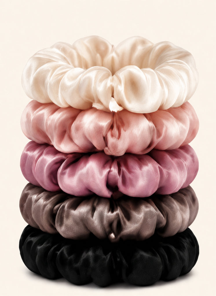 Silk Satin Scrunchie Set- 5 Pack Hair Ties.