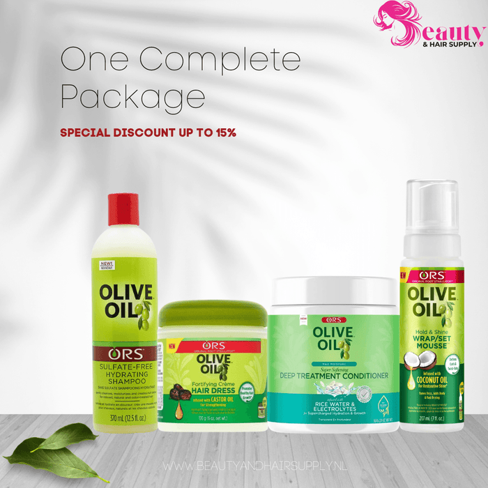 ORS Olive Oil Hair Kit: Shampoo, Deep Treatment, Creme & Wrap Mousse