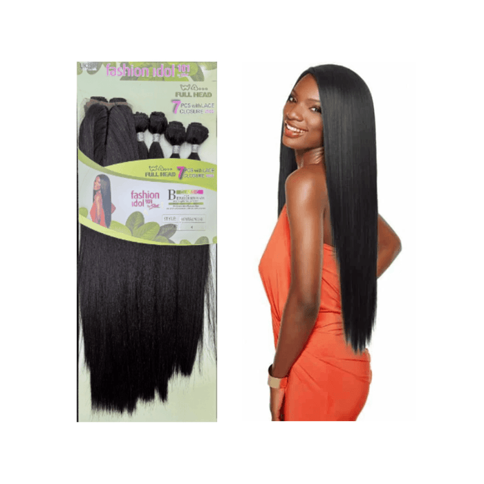 Sleek 101 Fashion Idol Full Head 7Pcs with Lace Closure Hot Natural Yaki 250g