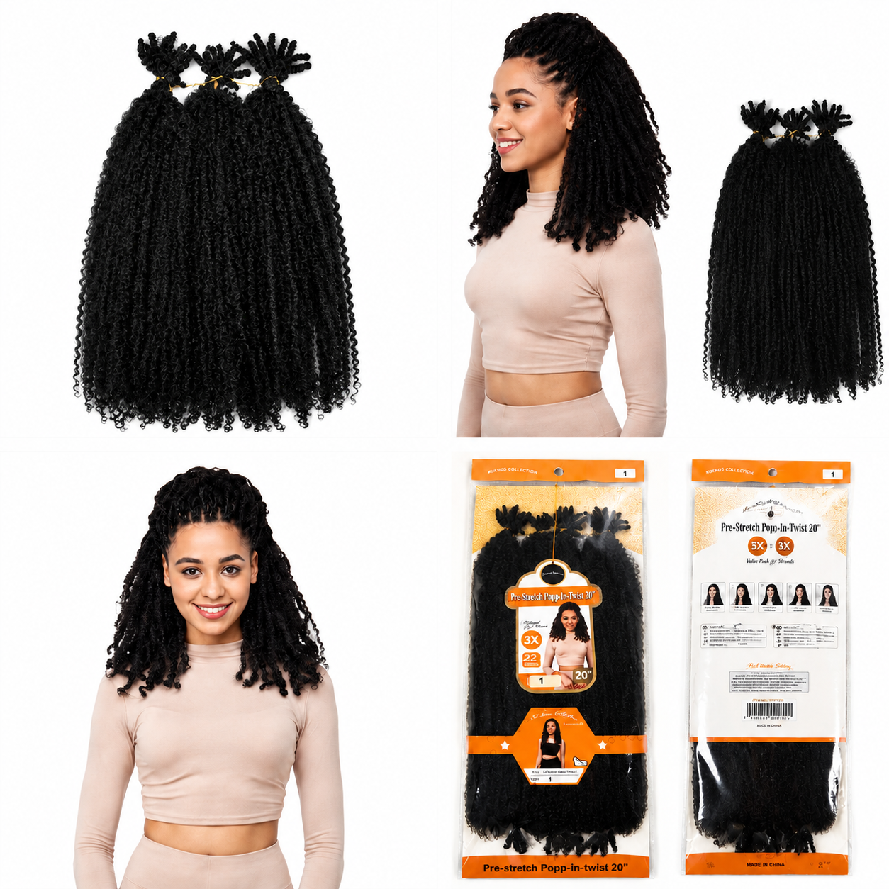 Kuknus Style Pre Streched Popp-In-Twist Bulk Synthetic Hair