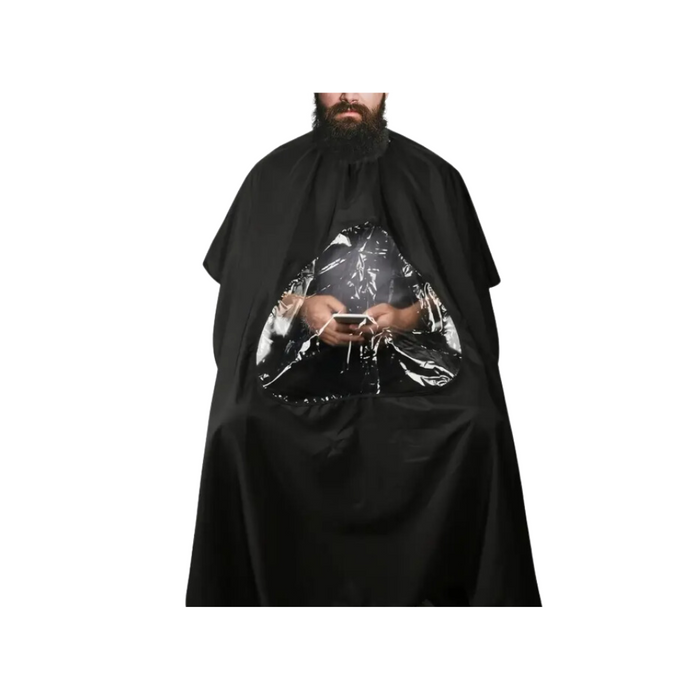 Abzehk Star Barber Cape With Window(Hooked Close)-size 130X148cm-Black - Beauty and Hair Supply