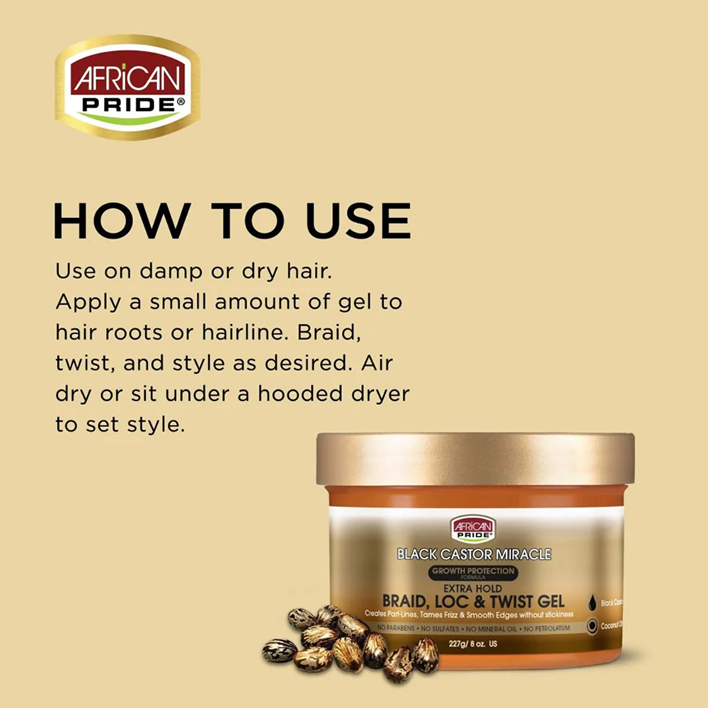 African Pride Black Castor Miracle Braid Loc &amp; Twist Gel 227g-Gel-Beauty and hair supply