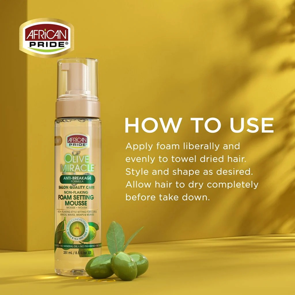 African Pride Olive Foam Setting Mousse 251ml-Styling Mousse-Beauty and hair supply