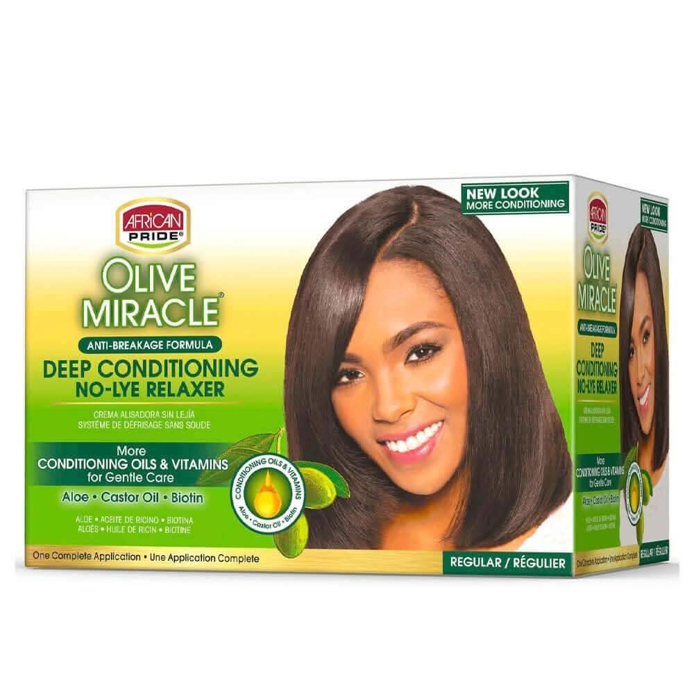 African Pride Olive Miracle Deep Conditioning Anti-Breakage No-Lye Relaxer Regular-Hair Care Kit-Beauty and hair supply