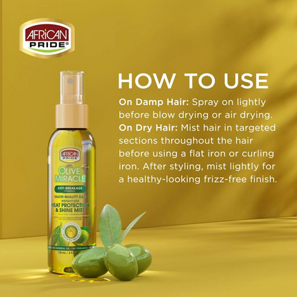 African Pride Olive Miracle Heat Protection Shine Mist 4oz-All-Beauty and hair supply