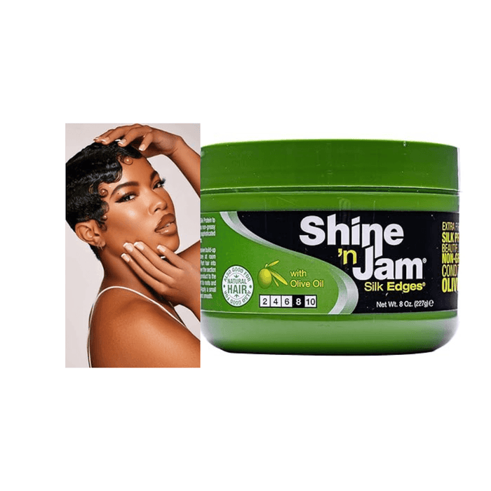 Ampro Shine 'n Jam Extra Firm Hold Silk Edges 227g - Beauty and Hair Supply
