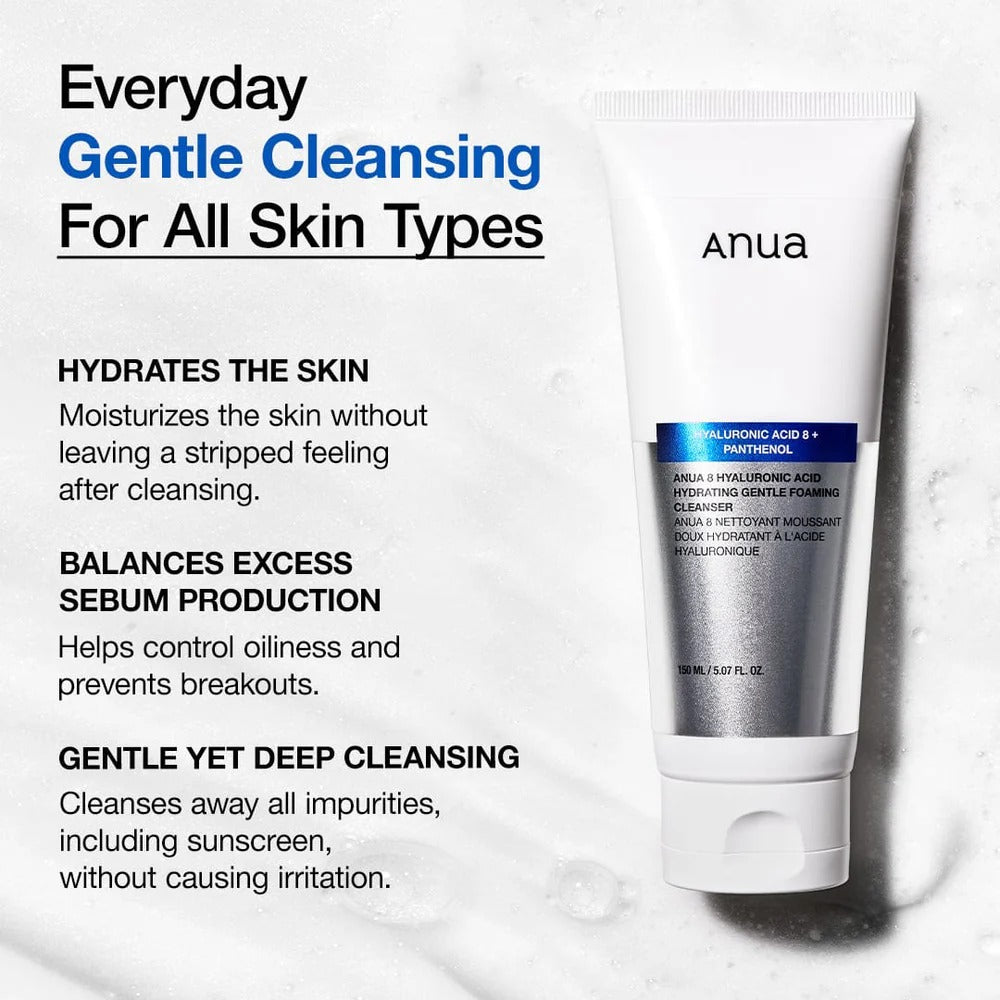 Anua 8 Hyaluronic Acid Hydrating Gentle Foaming Cleanser 150ml-Foam Cleanser-Beauty and hair supply