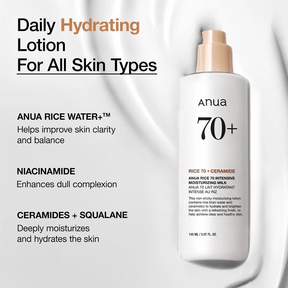 Anua Rice 70 Intensive Moisturizing Milk Lotion 150ml-Collagen Glow Moisturizer-Beauty and hair supply