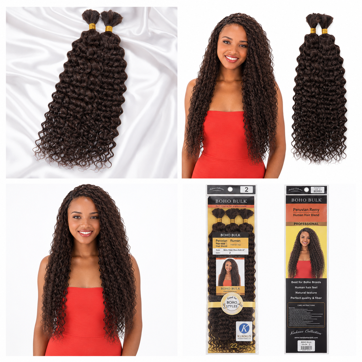 Kuknus Style Boho Water Wave Bulk Human Braiding Hair
