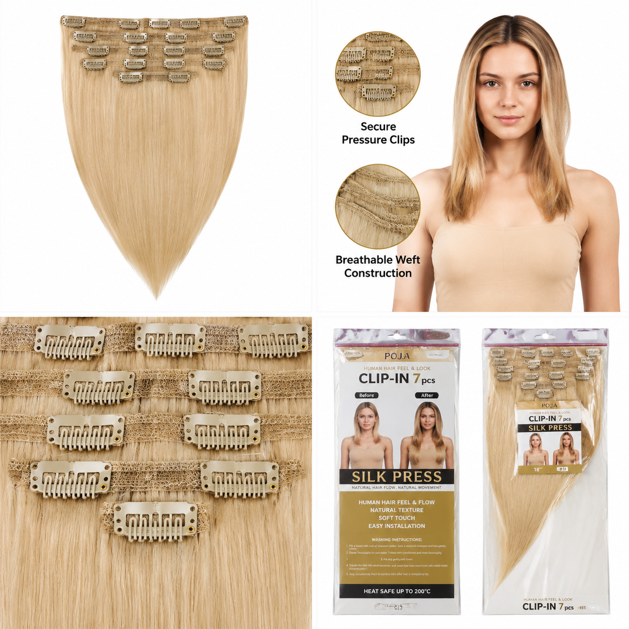 Darbro Doja Silk Press Straight Clip-In Synthetic Hair Extensions 18"