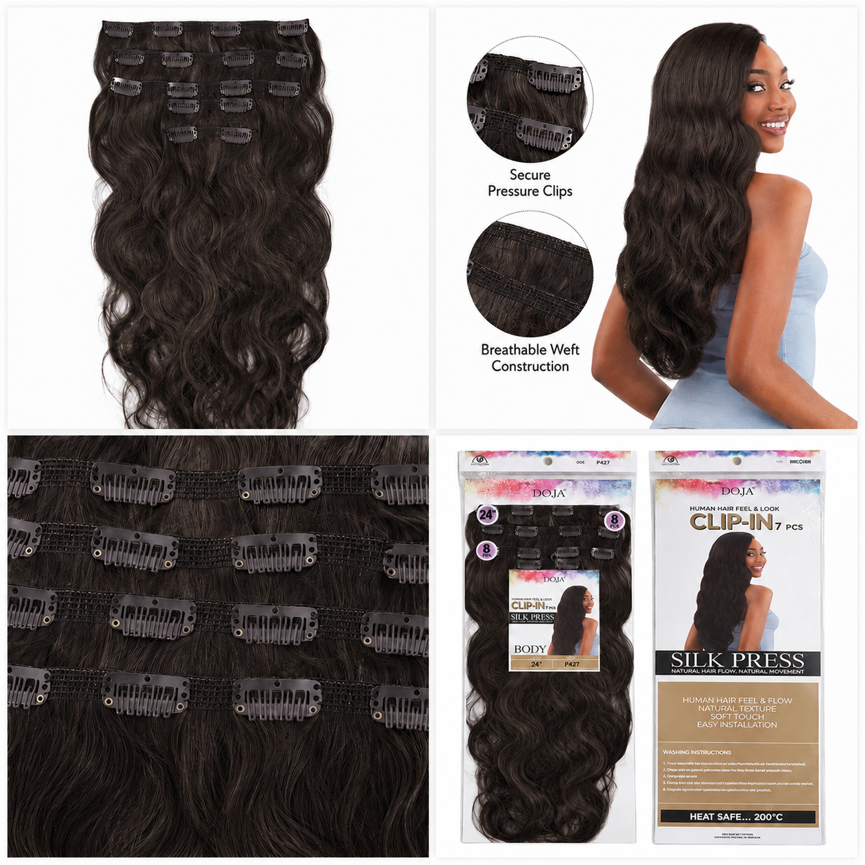 Darbro Doja Silk Press Body Wave Clip-In Synthetic Hair Extensions 24"