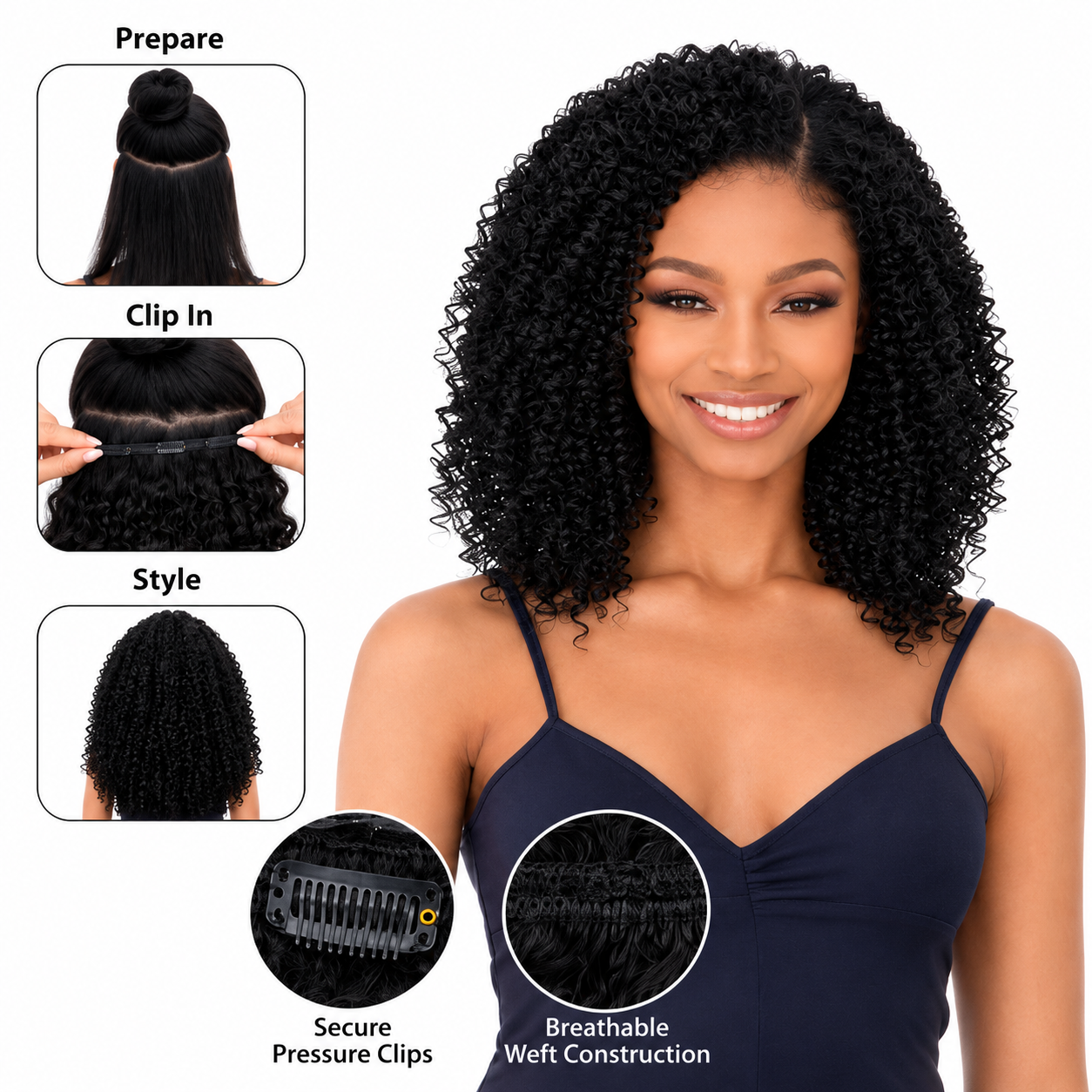 Kuknus Synthetic Water Wave Clip-In Hair Extensions 14"