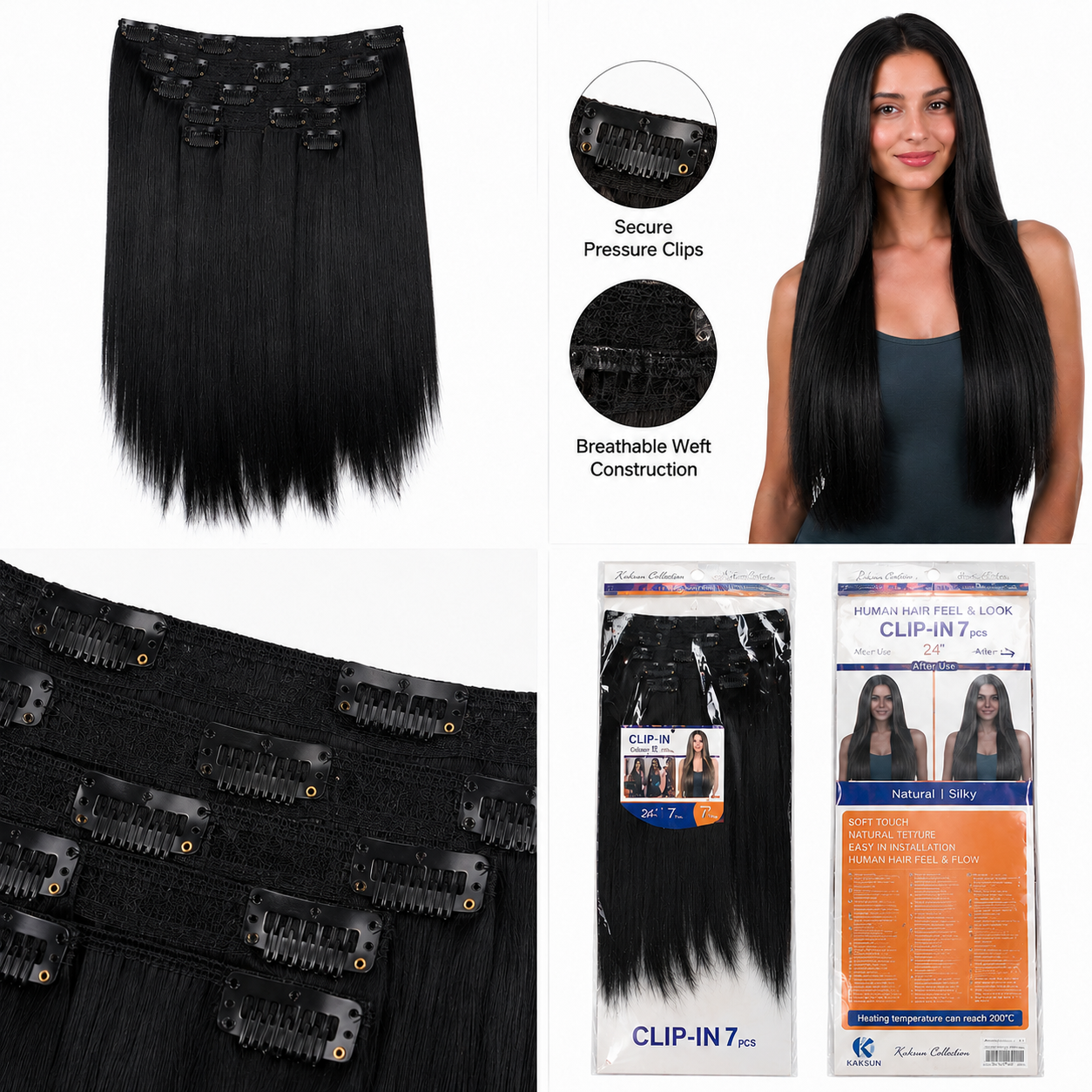 Kuknus Silk Press Straight Clip-In Synthetic Hair Extensions 24"
