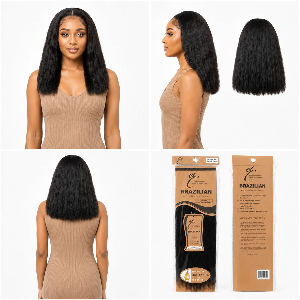 Ei 100% Unprocessed Virgin Brazilian Human Hair Extension Body Wave Natural