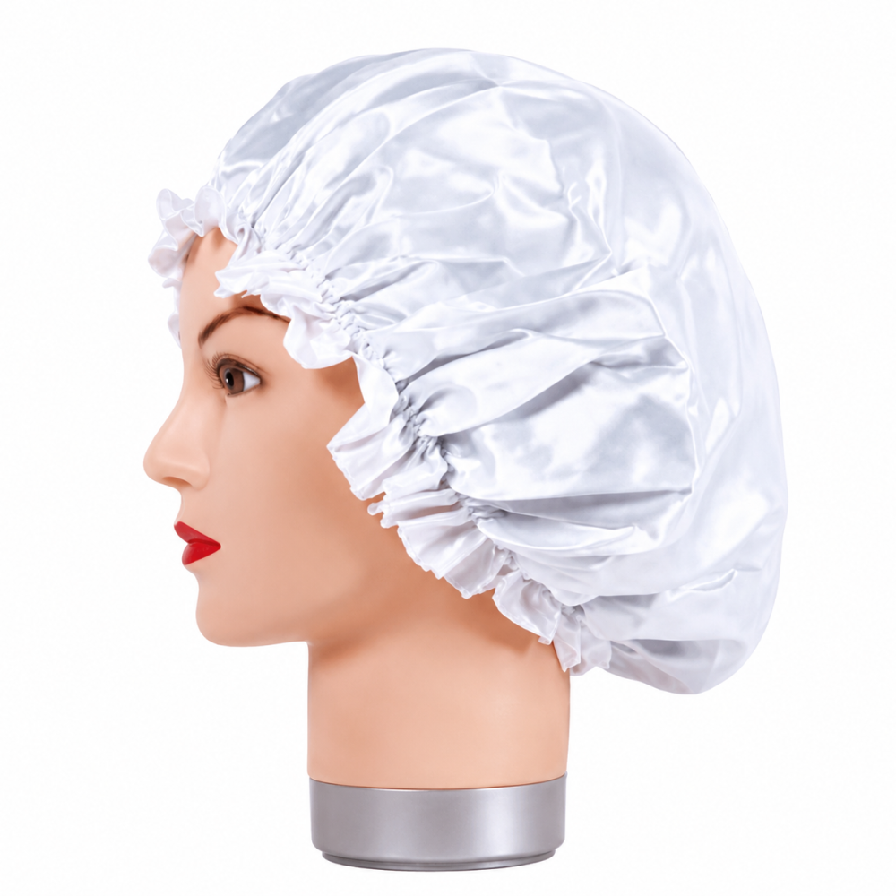 Bifull Satin Anti-Frizz Sleeping Cap White Thin-Hair Cap-Beauty and hair supply