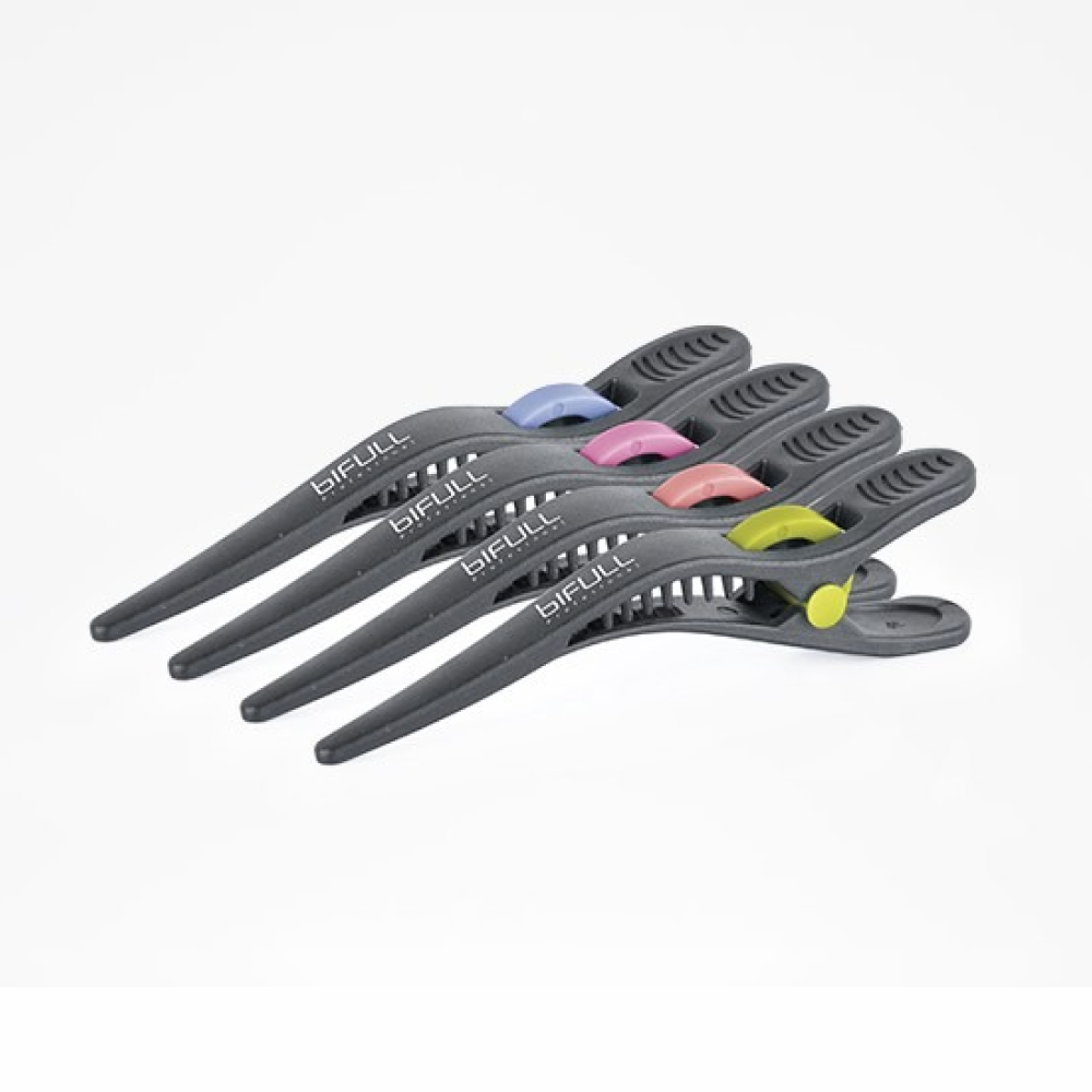 Bifull Sectioning Clips Black with Color Details (Pack of 4)-Hair Clips-Beauty and hair supply