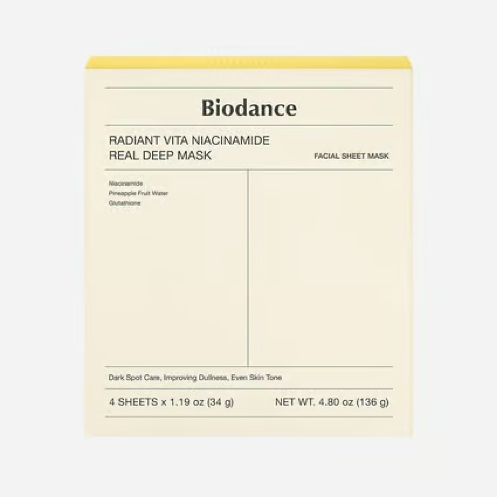 Biodance Radiant Vita Niacinamide Real Deep Mask 1 Box 34g X 4 Pieces-Sheet Mask-Beauty and hair supply