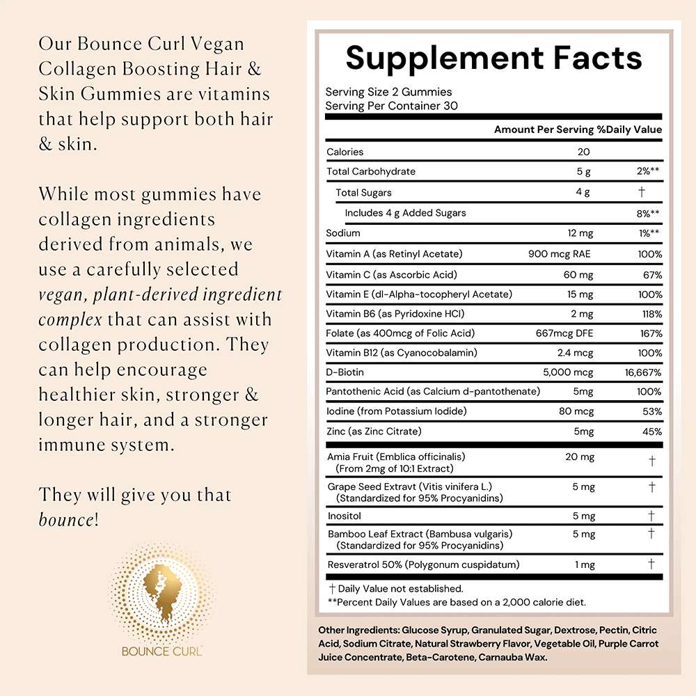 Bounce Curl Vegan Collagen Boosting Hair &amp; Skin Gummies-Supplement-Beauty and hair supply