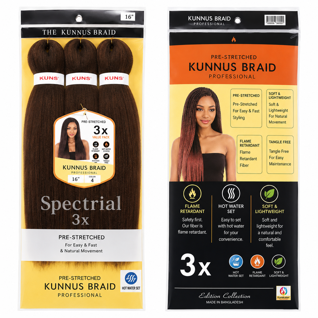 Kuknus Braids 3X Value Pack Pre-Stretched 16"