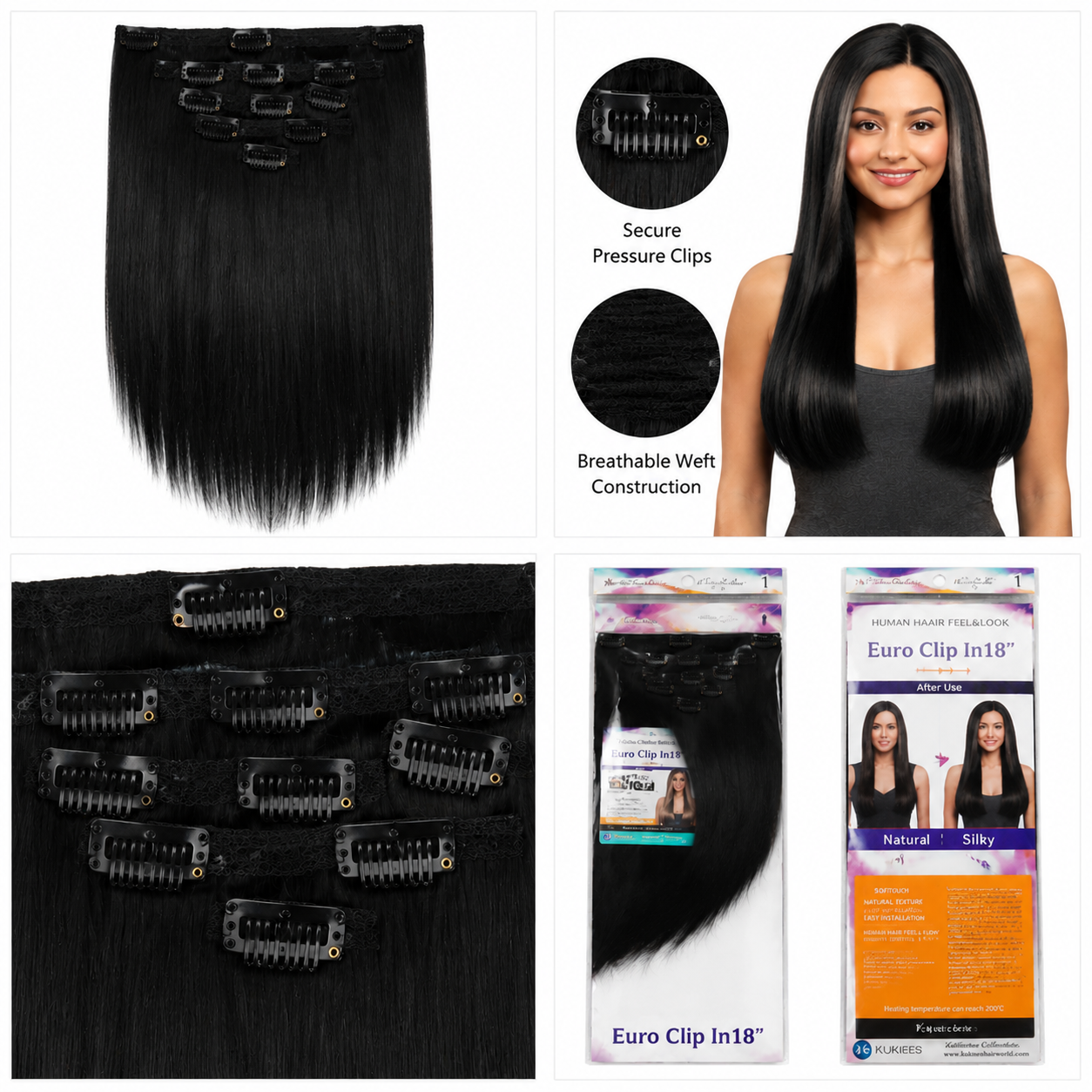 Kuknus Euro Clip-In Straight Synthetic Hair Extensions 18"