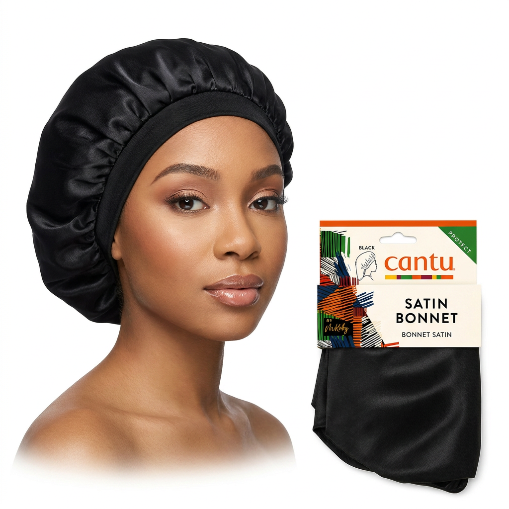 Cantu Satin Bonnet Black Classic-Hair Cap-Beauty and hair supply