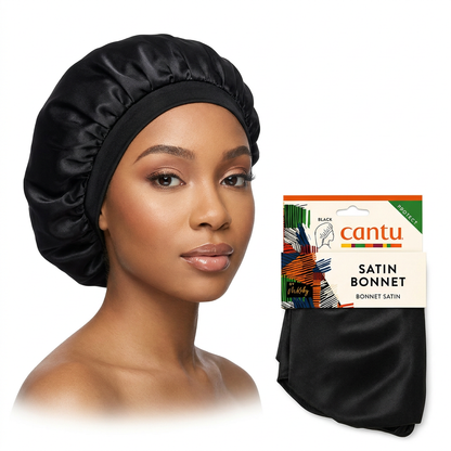 Cantu Satin Bonnet Black Classic-Hair Cap-Beauty and hair supply
