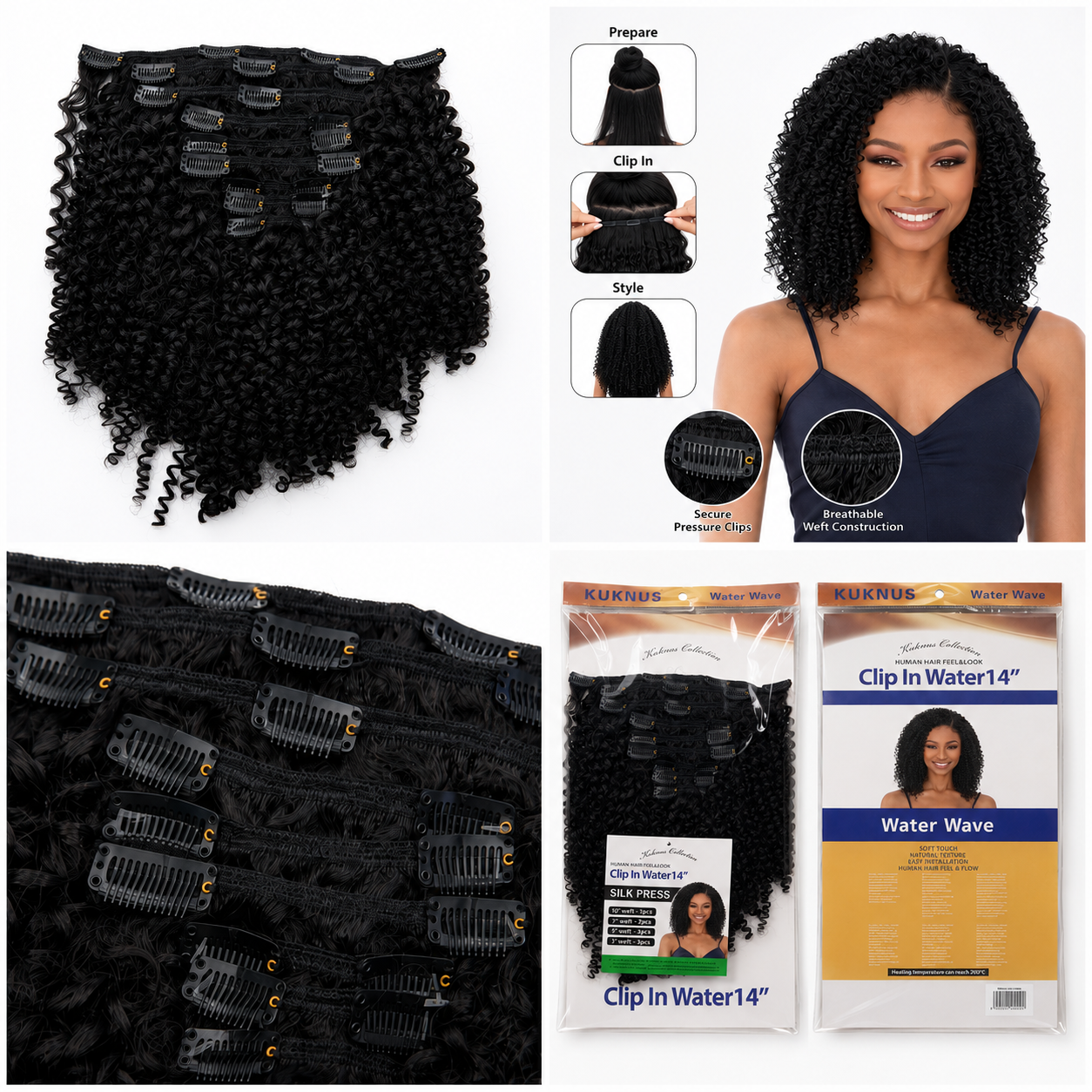 Kuknus Water Wave Clip-In Synthetic Hair Extensions 14"