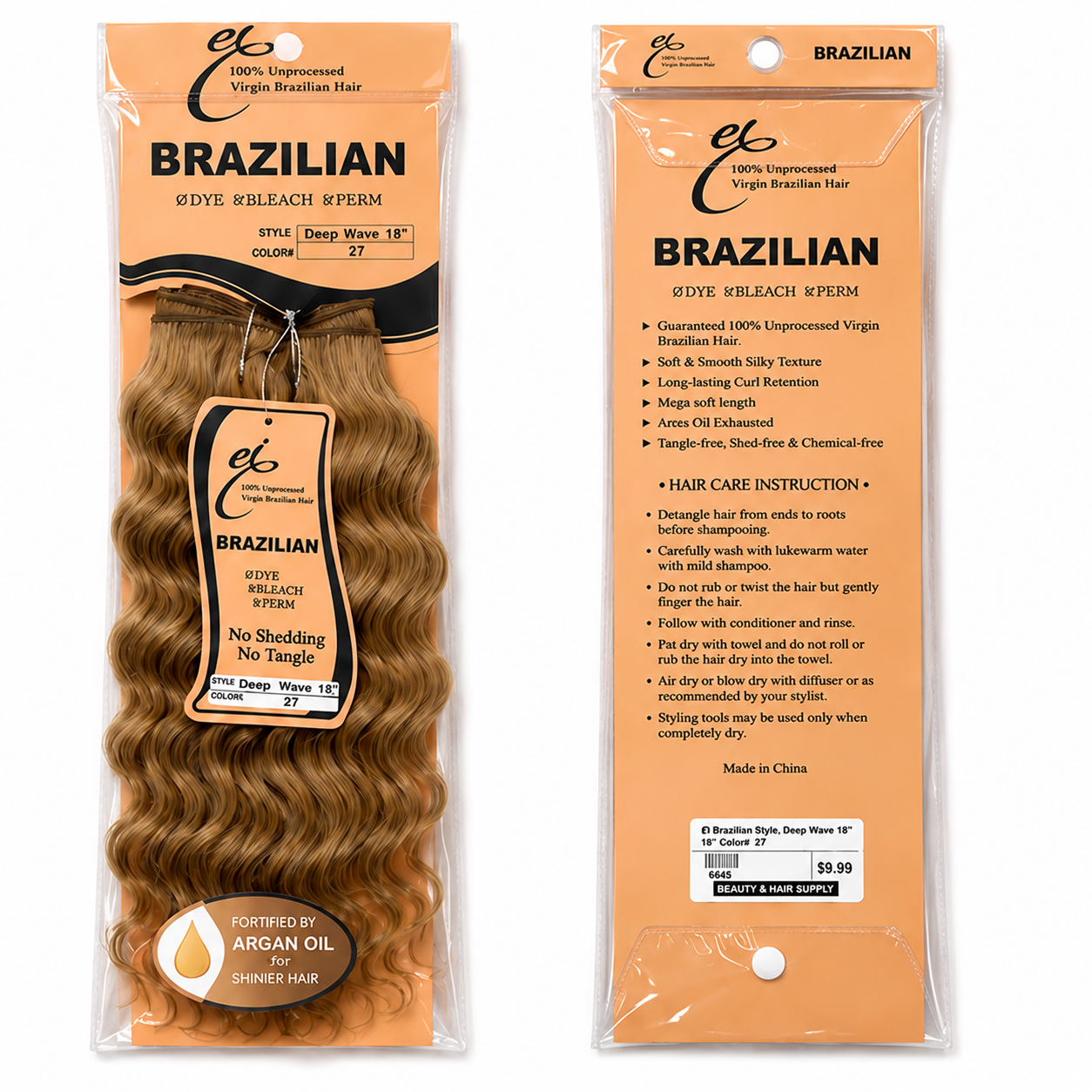 Ei Brazilian 100% Unprocessed Virgin Brazilian Human Hair Extension Deep Wave Natural