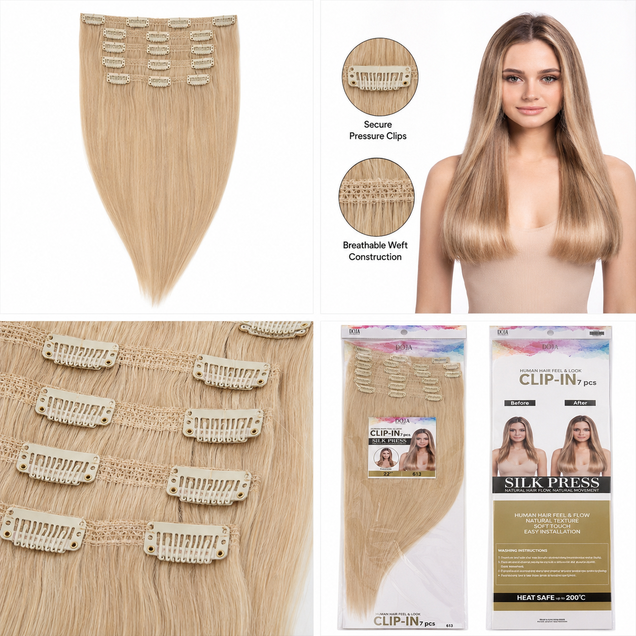 Darbro Doja Silk Press Straight Clip-In Synthetic Hair Extensions 22"