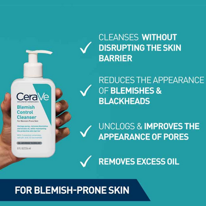 Cerave Blemish Control Face Cleanser with 2% Salicylic Acid and Niacinamide 473ml-Gel Cleanser-Beauty and hair supply
