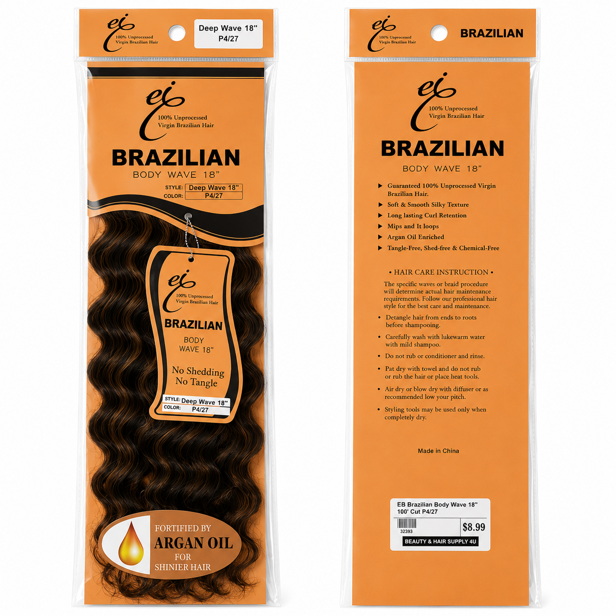 Ei Brazilian 100% Unprocessed Virgin Brazilian Human Hair Extension Deep Wave Natural