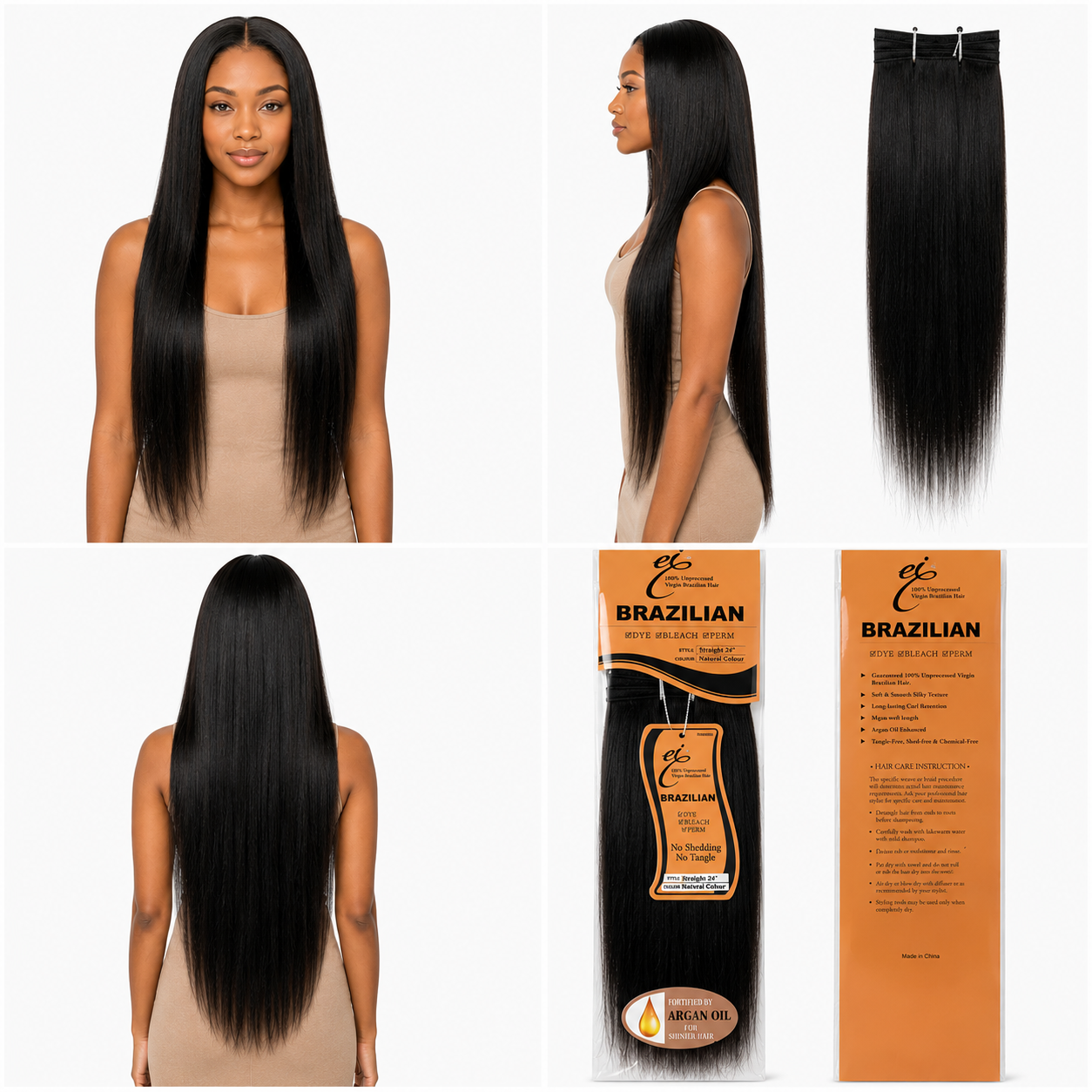 Ei Brazilian 100% Unprocessed Virgin Brazilian Human Hair Extension Straight Natural