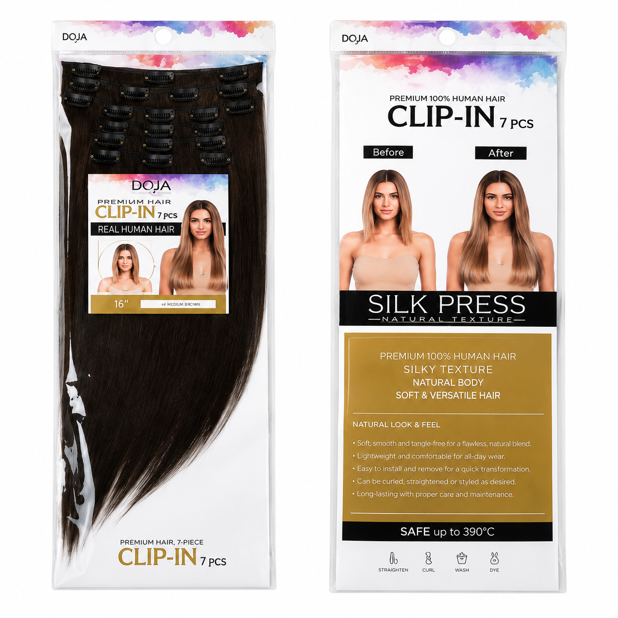 Darbro Doja Silk Press Straight Clip-In Synthetic Hair Extensions 18"