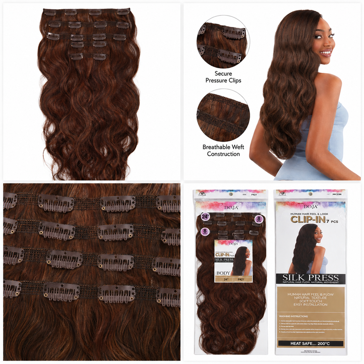 Darbro Doja Silk Press Body Wave Clip-In Synthetic Hair Extensions 24"