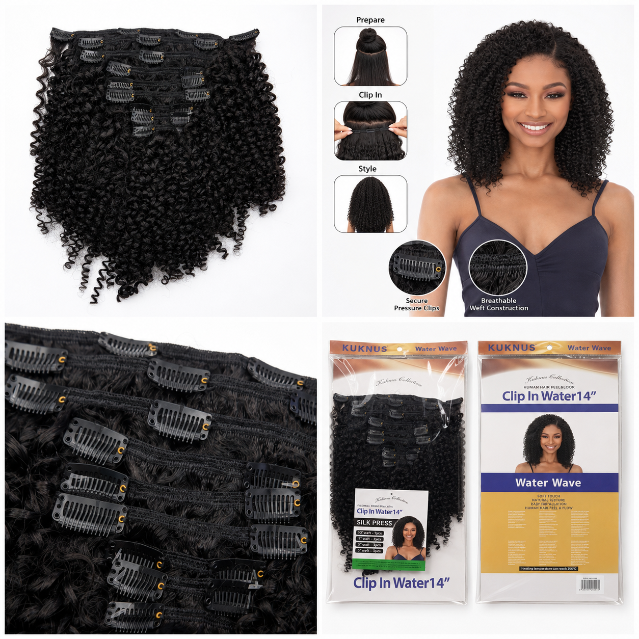 Kuknus Water Wave Clip-In Synthetic Hair Extensions 14"