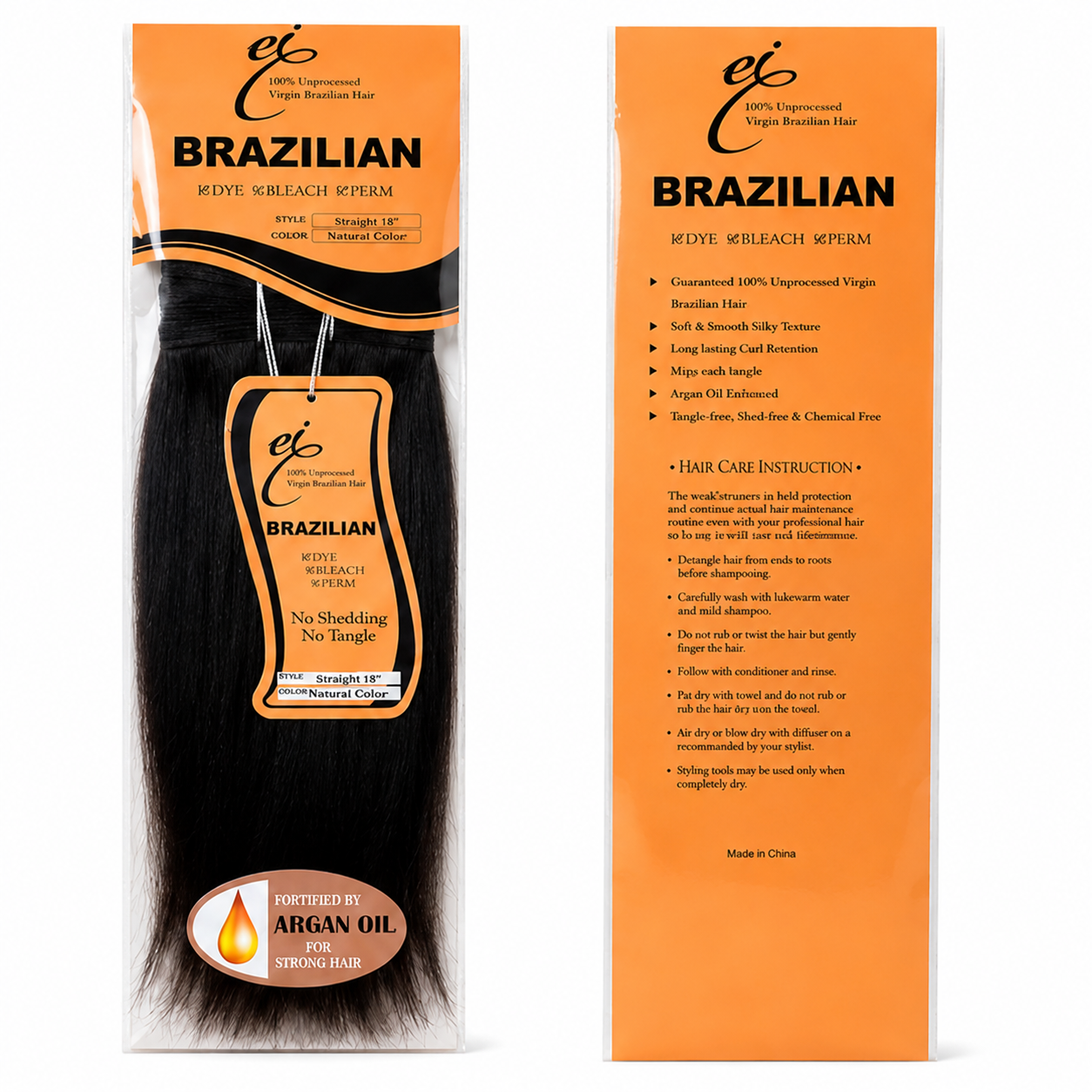 Ei Brazilian 100% Unprocessed Virgin Brazilian Human Hair Extension Straight Natural