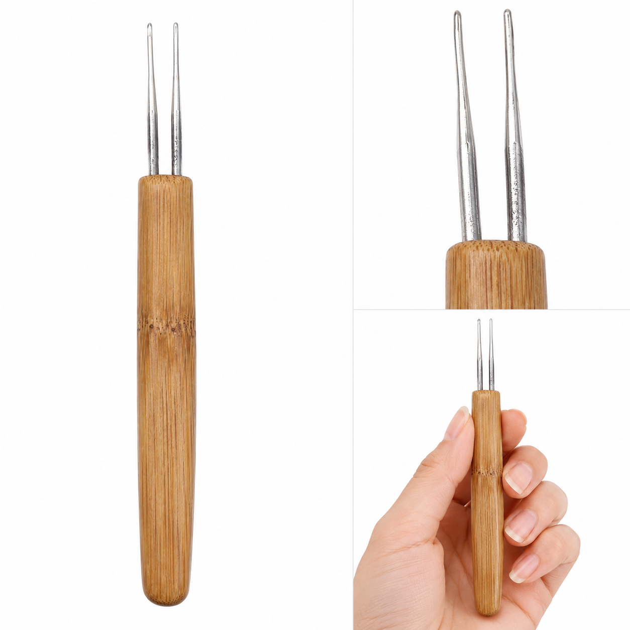 Bamboo Handle Double Needle Crochet Hook