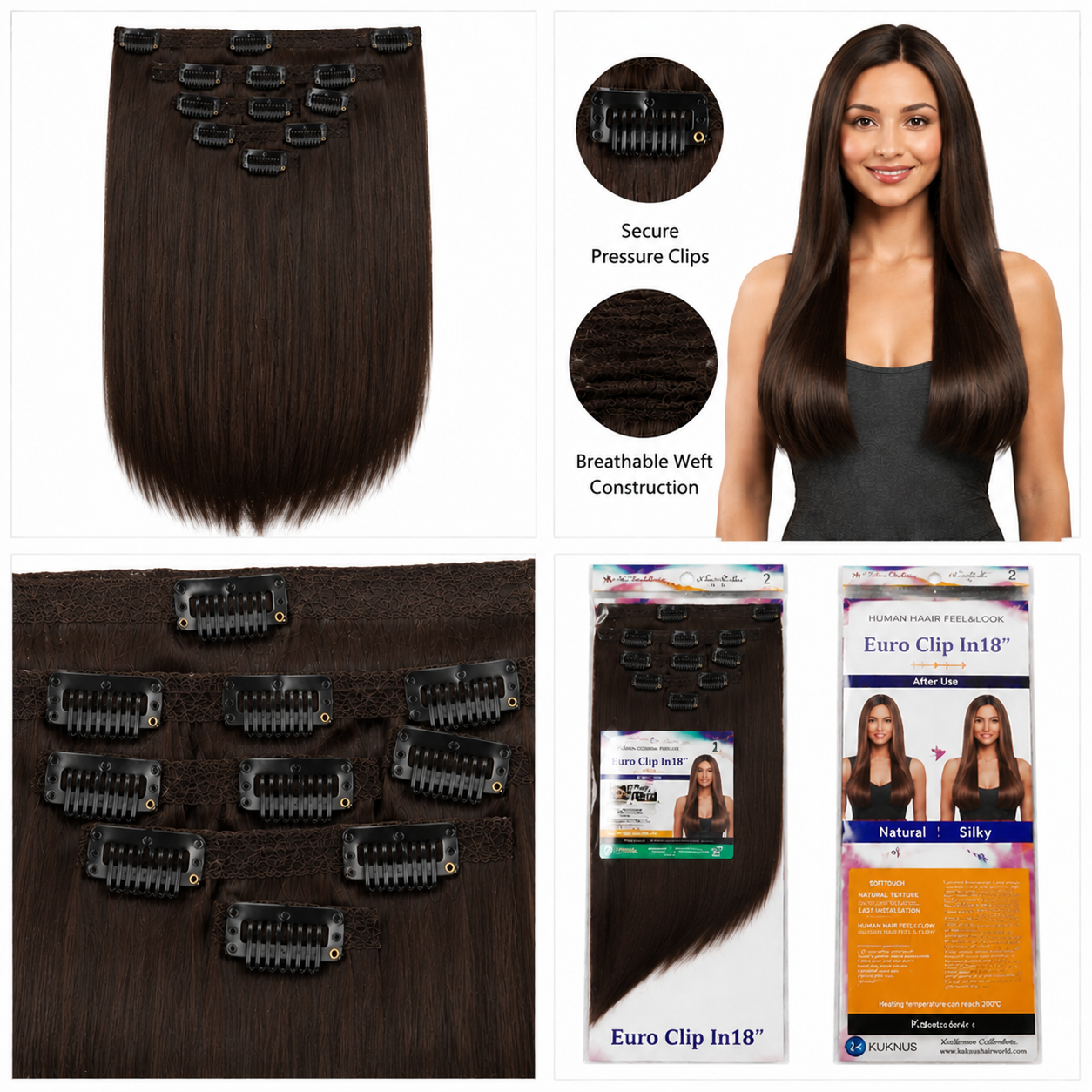 Kuknus Euro Clip-In Straight Synthetic Hair Extensions 18"