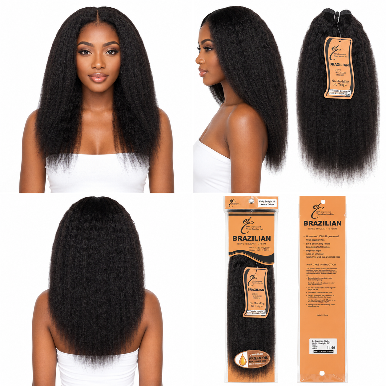Ei 100% Unprocessed Virgin Brazilian Human Hair Extension Kinky Straight