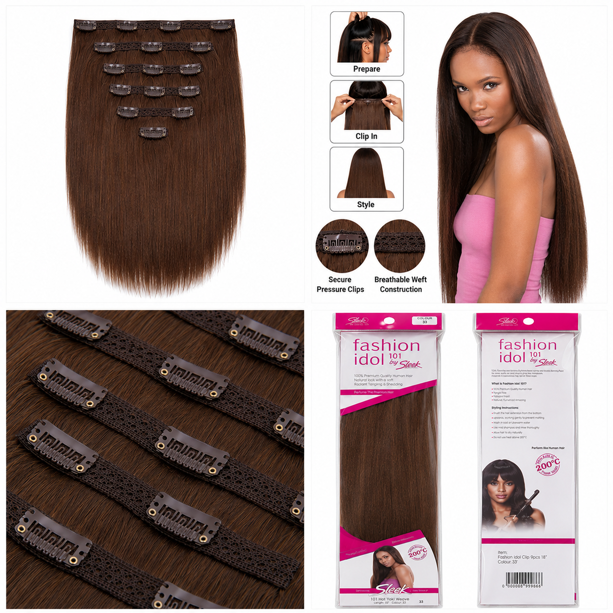 Sleek Fashion Idol 101 Synthetic Clip-In Hair Extensions 18"