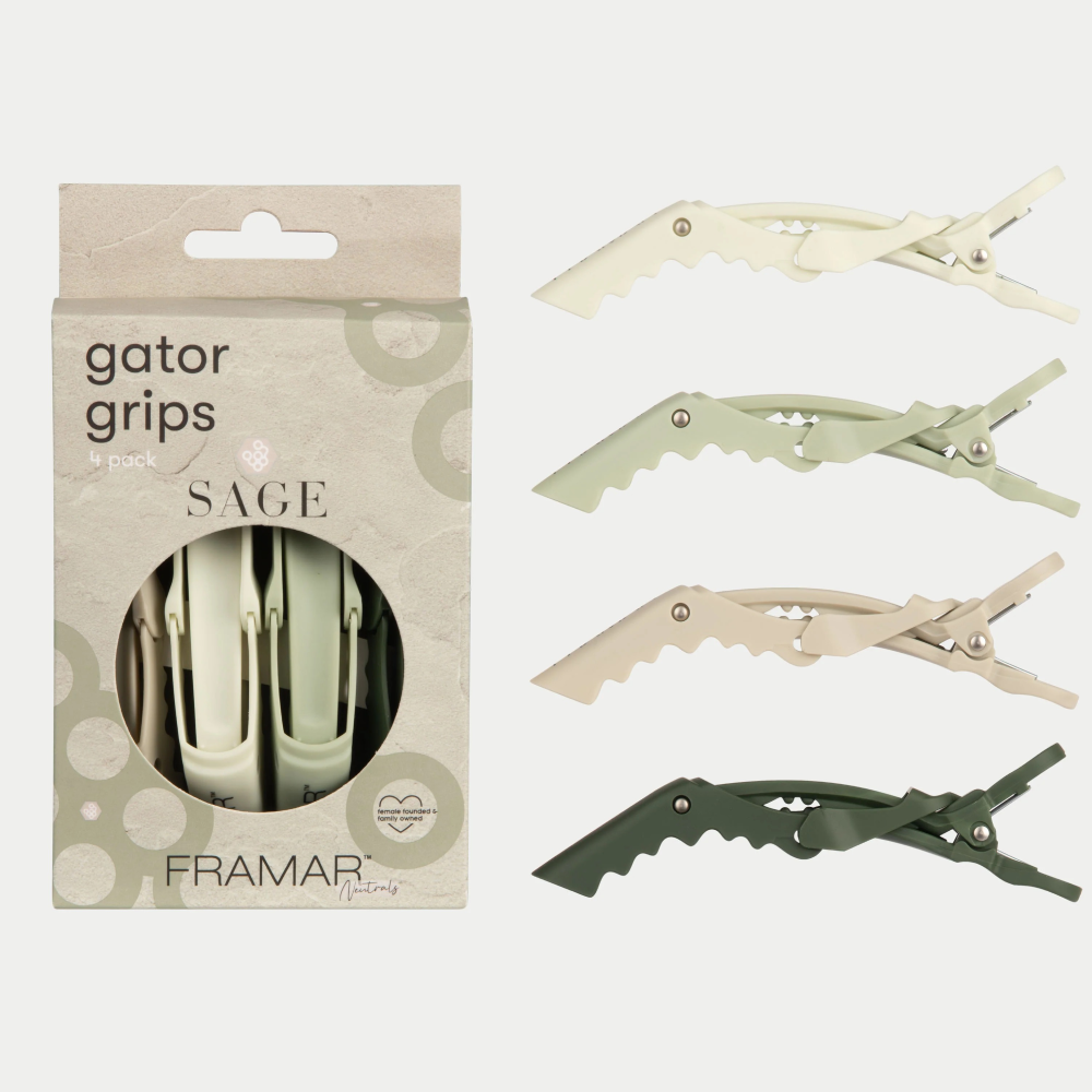Framar Gator Grips Neutrals Sage 4 Pack-Hair Clips-Beauty and hair supply