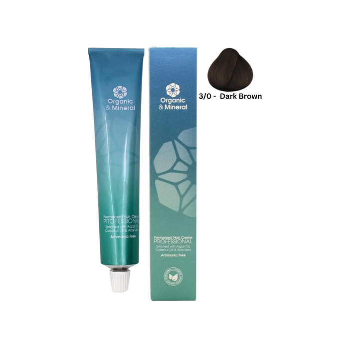 Organic & Mineral Permanent Hair Colour 120ml - 3/0 Dark Brown - Beauty and Hair Supply