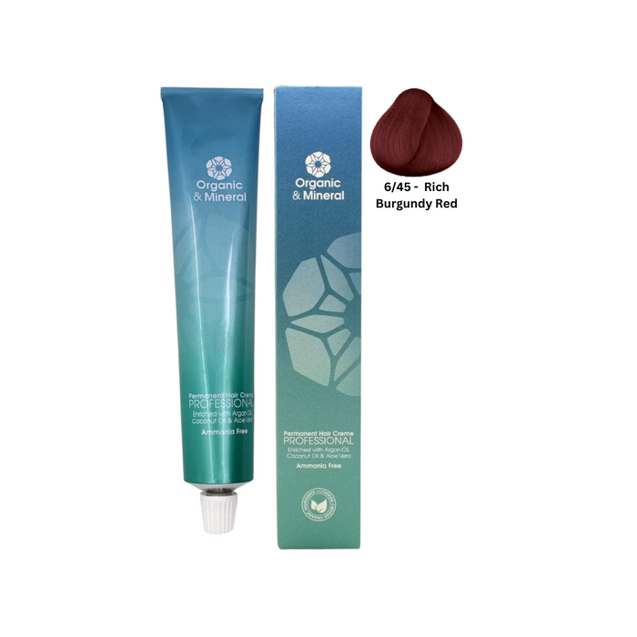 Organic & Mineral Permanent Hair Colour 120ml - 6/45 Rich Burgundy Red - Beauty and Hair Supply