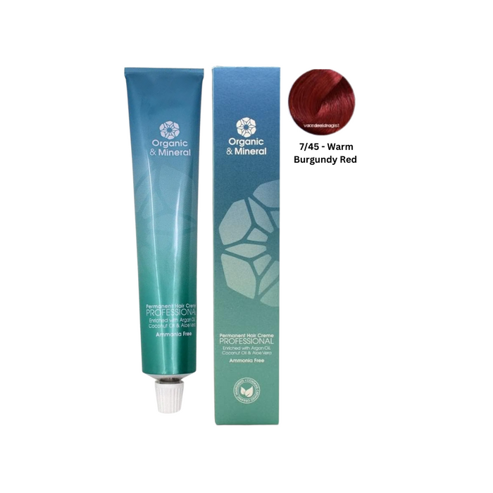 Organic & Mineral Permanent Hair Colour 120ml - 7/45 Warm Burgundy Red - Beauty and Hair Supply