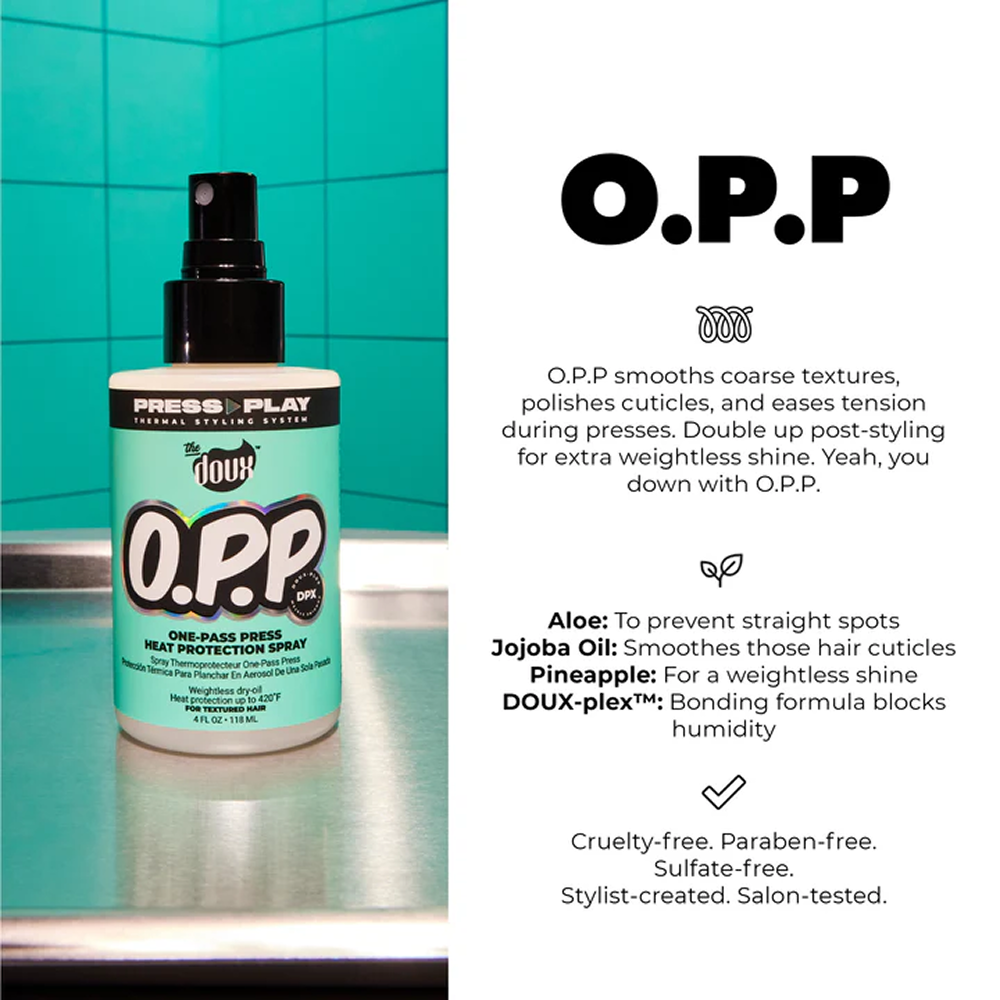 The Doux Press Play O.P.P. One Pass Heat Protectant Spray 118ml-Heat Potector-Beauty and hair supply
