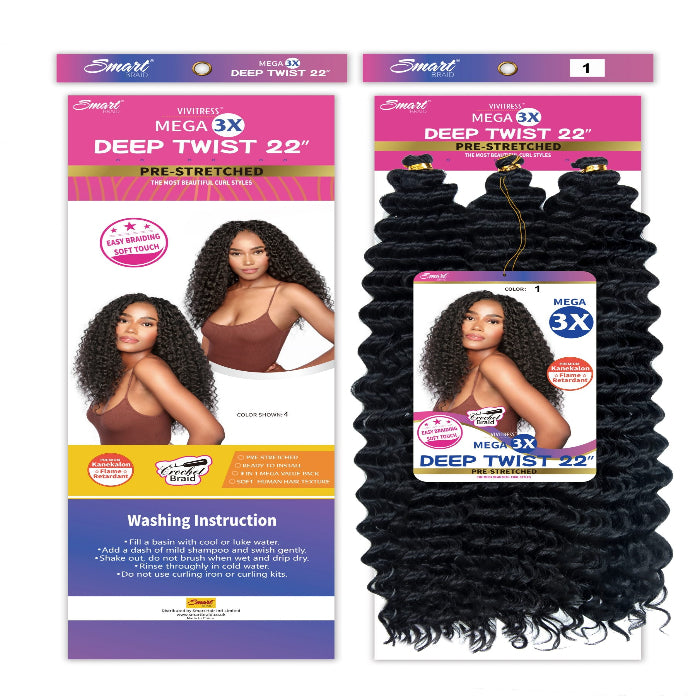 Vivitress Mega 3X Deep Twist 22 inches pre-stretched - Beauty and Hair Supply