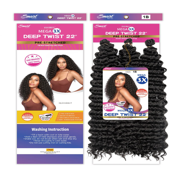Vivitress Mega 3X Deep Twist 22 inches pre-stretched - Beauty and Hair Supply
