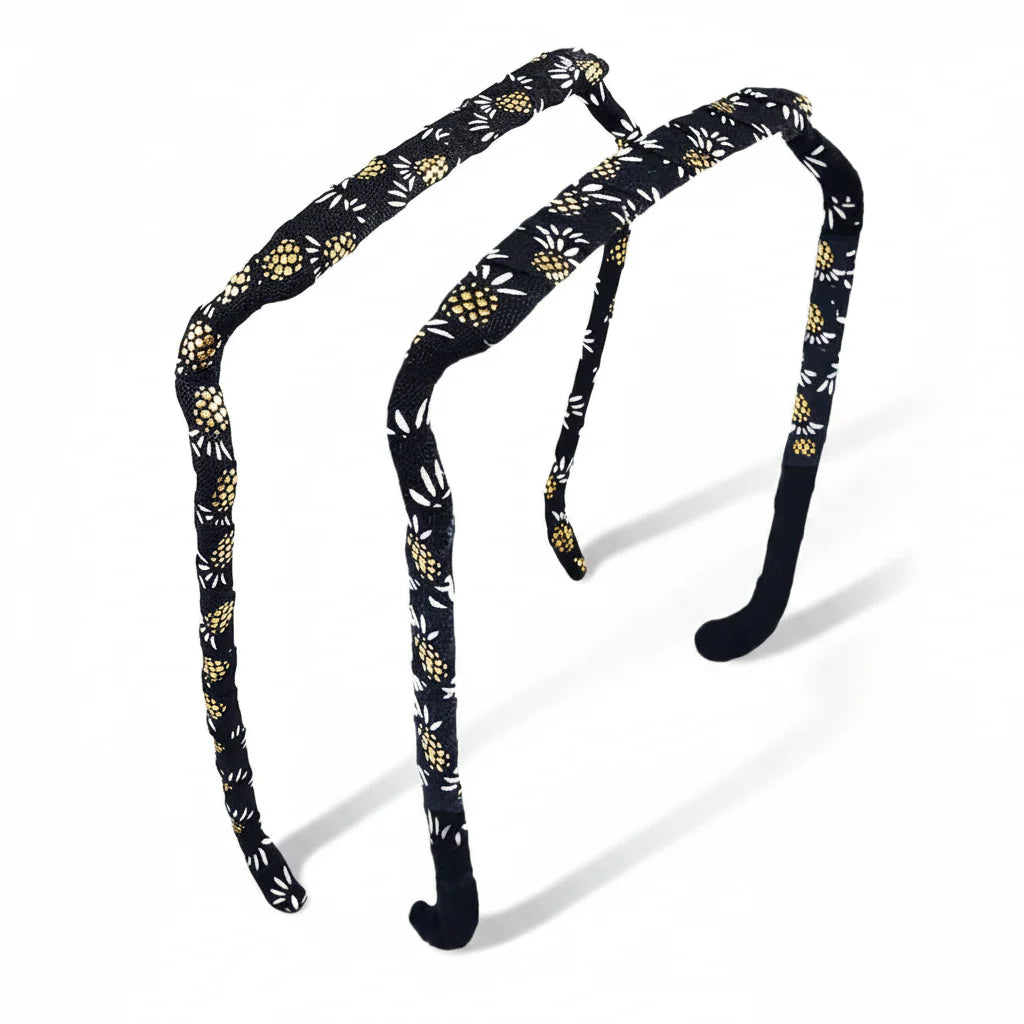 Zazzy Bandz Gold Pineapples on Black-Headband-Beauty and hair supply
